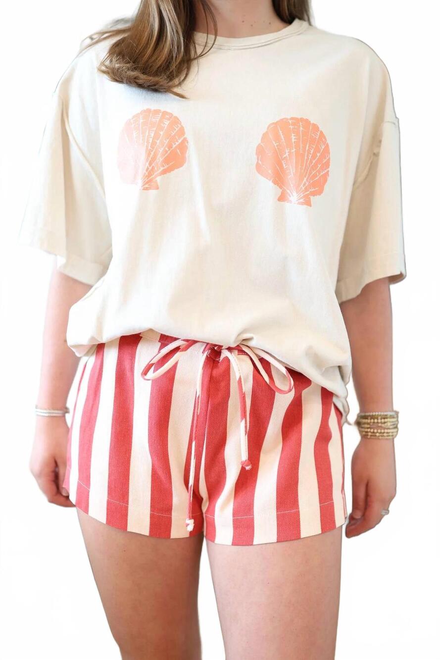 NEW BY TOGETHER ellie striped shorts in red and peach